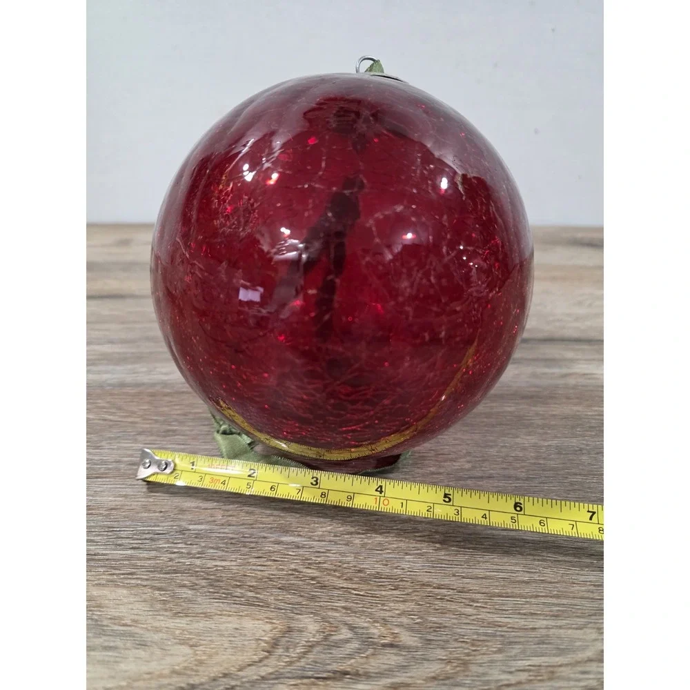 Large Ruby Red Vintage Kugel Style Crackle Glass Decorative Ornament Christmas